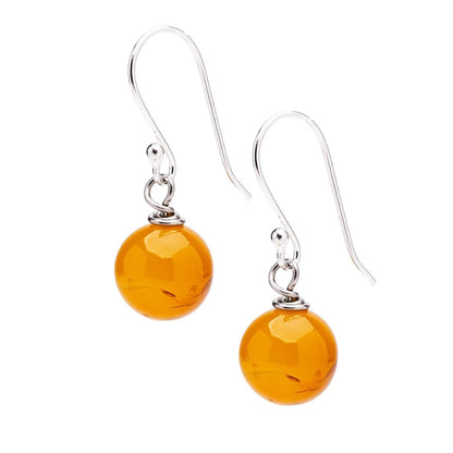 Yellow Agate 10mm Bead Gemstone Dangle Drop Earrings 