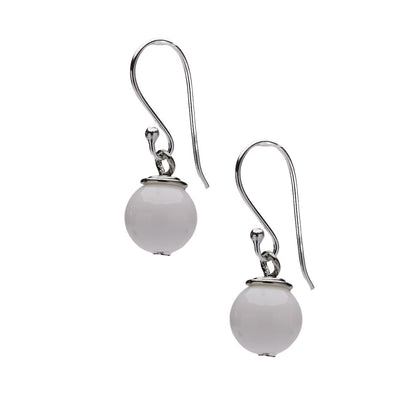 White Agate 10mm Bead Gemstone Dangle Drop Earrings 