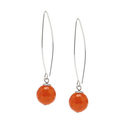 Orange Agate 12mm Long Dangle Drop Earrings