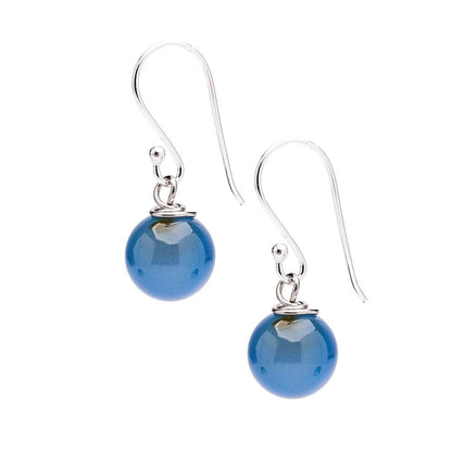 Blue Agate 10mm Bead Gemstone Dangle Drop Earrings 