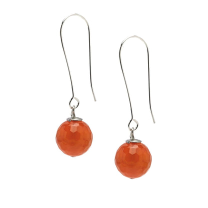 Orange Agate Long Dangle Drop Earrings 12mm Beads