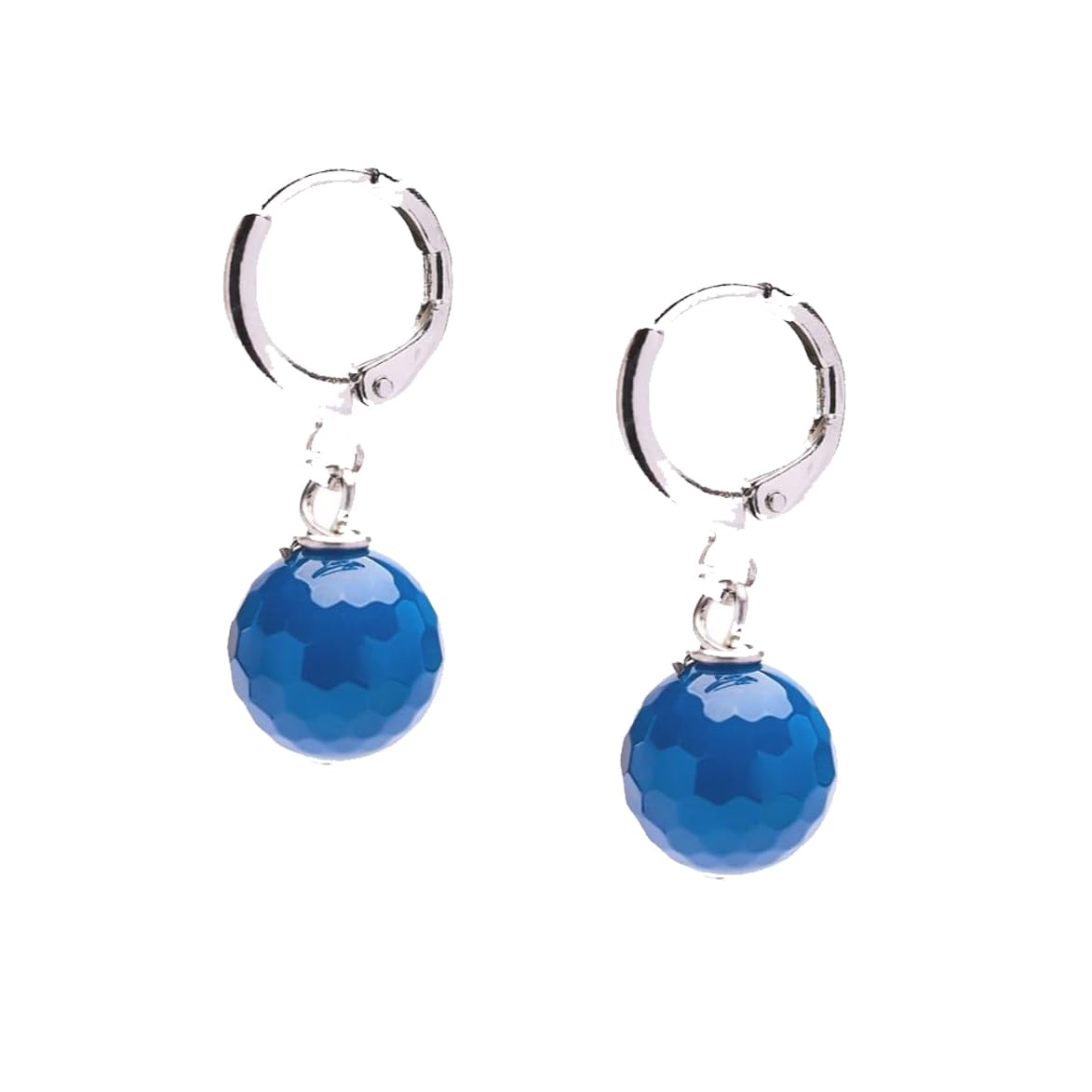 Faceted Blue Agate 10mm Gemstone Bead Leverback Earrings