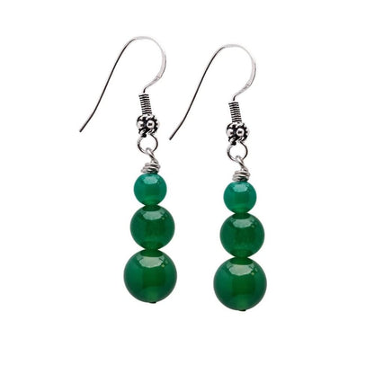 Green Agate 6, 8, 10mm Beaded Gemstone Earrings with 925 Sterling Silver Hooks