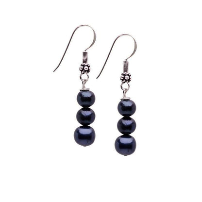 Black Pearl Beaded Earrings with 925 Sterling Silver Hooks