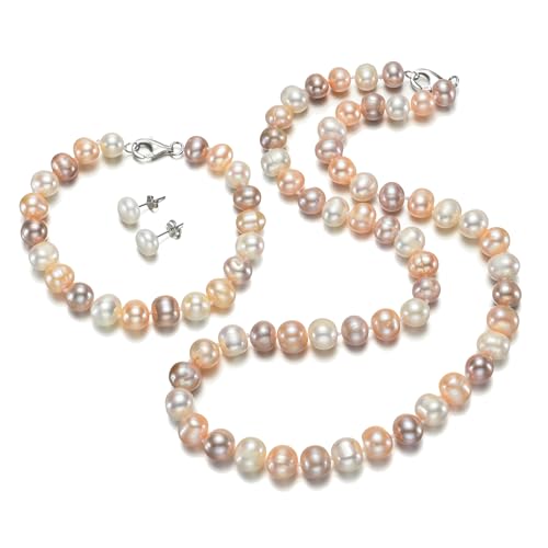 8-9mm Multicolor Pearl Necklace Bracelet and Earrings Set