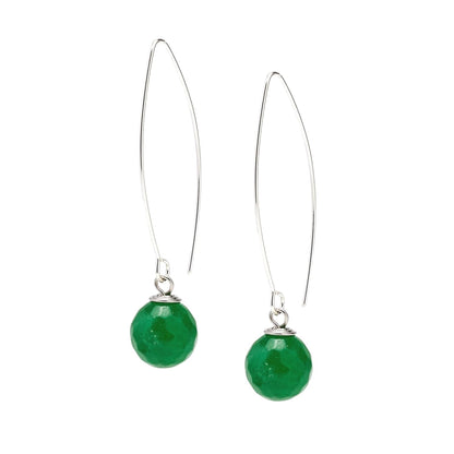 Green agate 12mm Long Dangle Drop Earrings