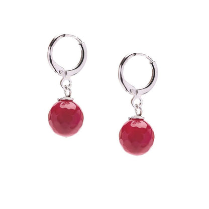 Faceted Deep Pink 10mm Gemstone Bead Leverback Earrings