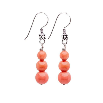 Pink Coral 6, 8, 10mm Beaded Gemstone Earrings with 925 Sterling Silver Hooks