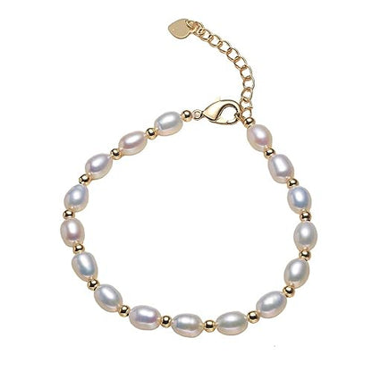 Handmade White Freshwater Pearl Bracelet for Women | 4-5mm Beads, Adjustable 5cm Gold-Filled Extender