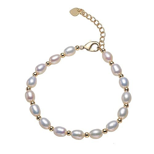 Handmade White Freshwater Pearl Bracelet for Women | 4-5mm Beads, Adjustable 5cm Gold-Filled Extender