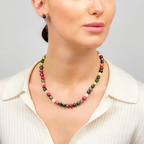 Multicolour Pearl Necklace on Female Model