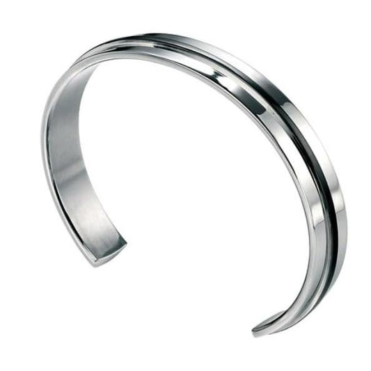 Men's Single Line Silver Cuff Bracelet | Handmade 11mm 925 Sterling Silver Bangle for Men