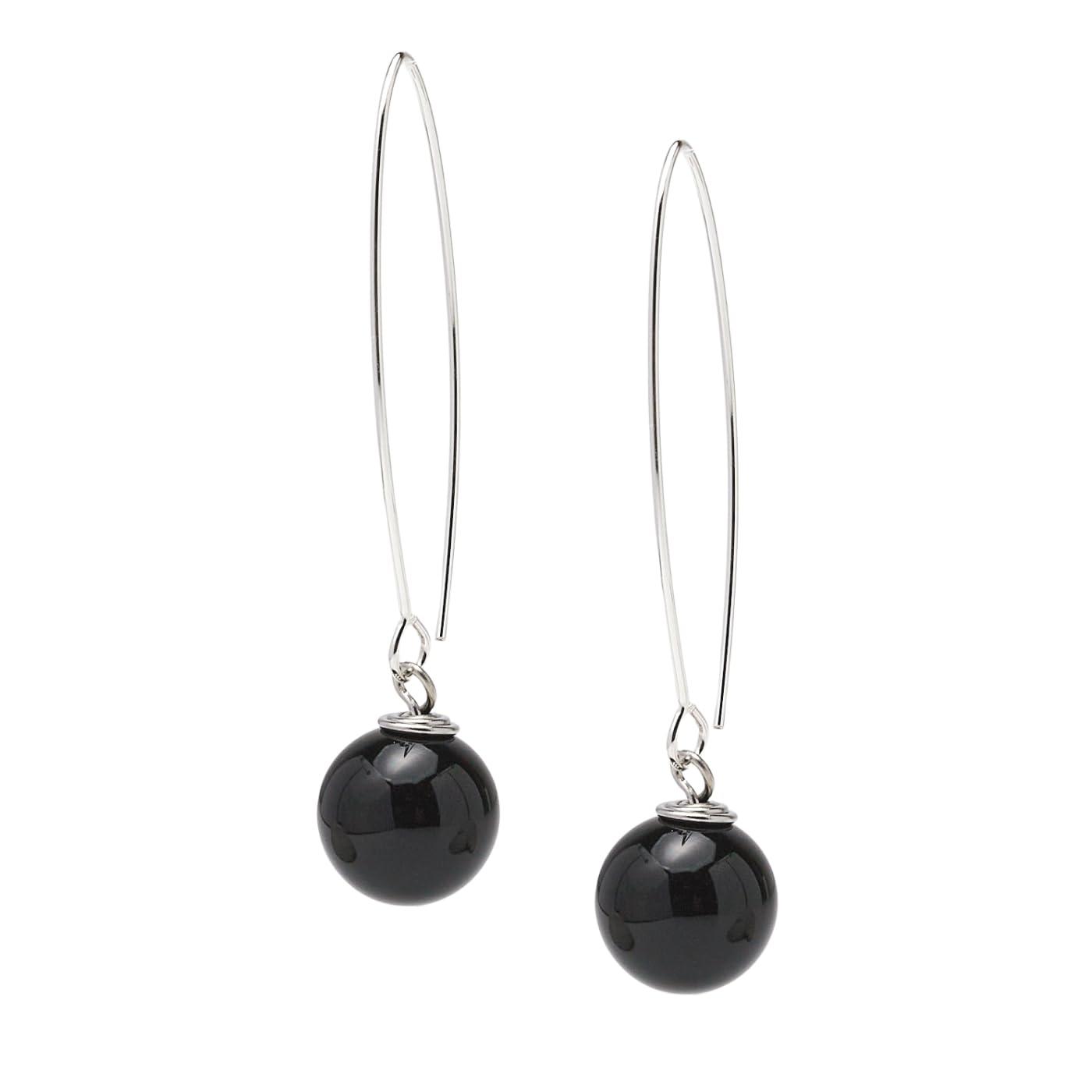 Black Agate 12mm Long Dangle Drop Earrings