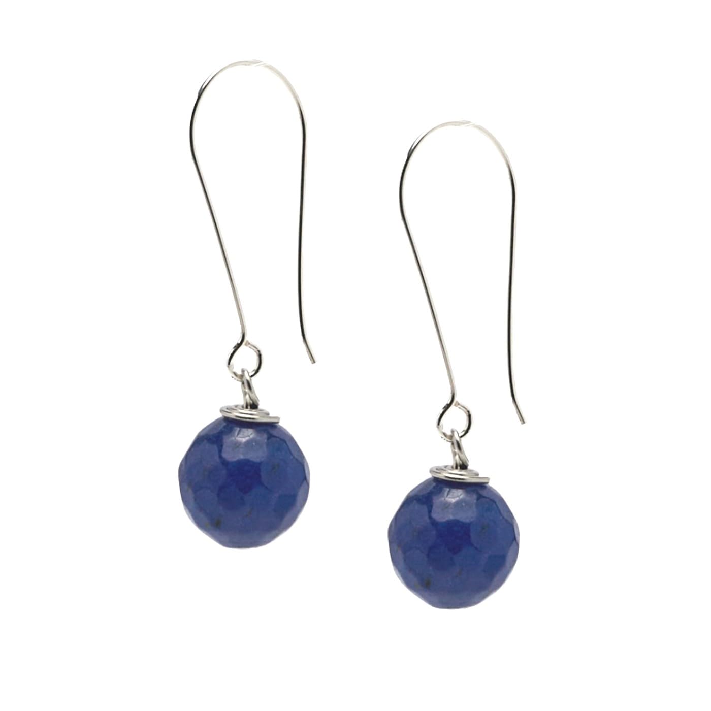 Faceted Blue Agate Long Dangle Drop Earrings 12mm Beads