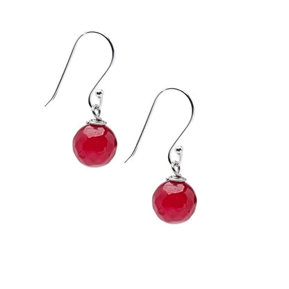 Deep Pink Faceted 10mm Bead Gemstone Dangle Drop Earrings 