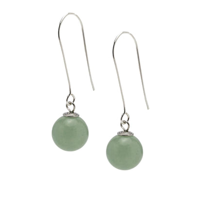 Green Aventurine Long Dangle Drop Earrings 12mm Beads