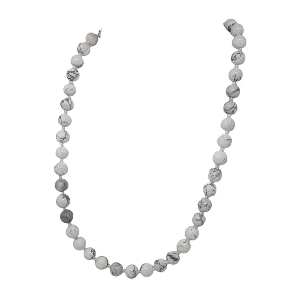 White Turquoise 8mm Round Beaded Gemstone Necklace 