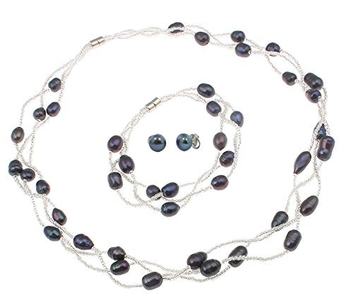 Women's Pearl Jewelry Set | Freshwater Pearl Necklace, Bracelet, and Earrings - Elegant Design