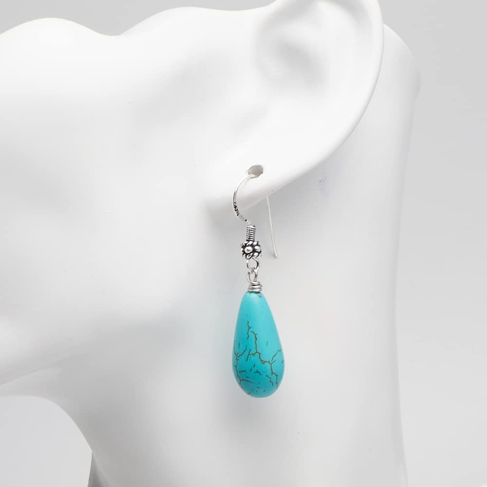 Blue Turquoise Gemstone Teardrop Earrings