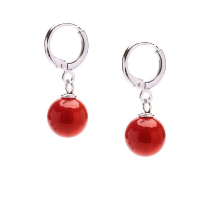 Red Agate 10mm Gemstone Bead Leverback Earrings