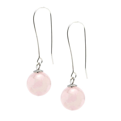 Rose Quartz Long Dangle Drop Earrings 12mm Beads