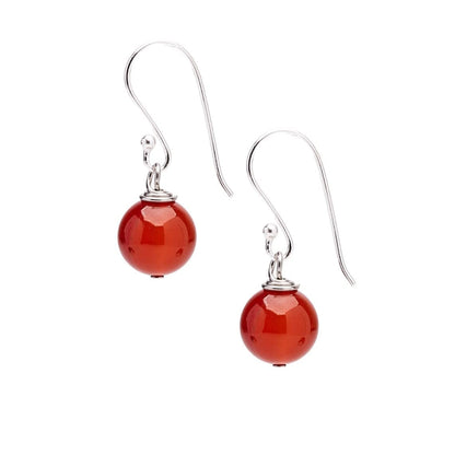 Red Agate 10mm Bead Gemstone Dangle Drop Earrings 