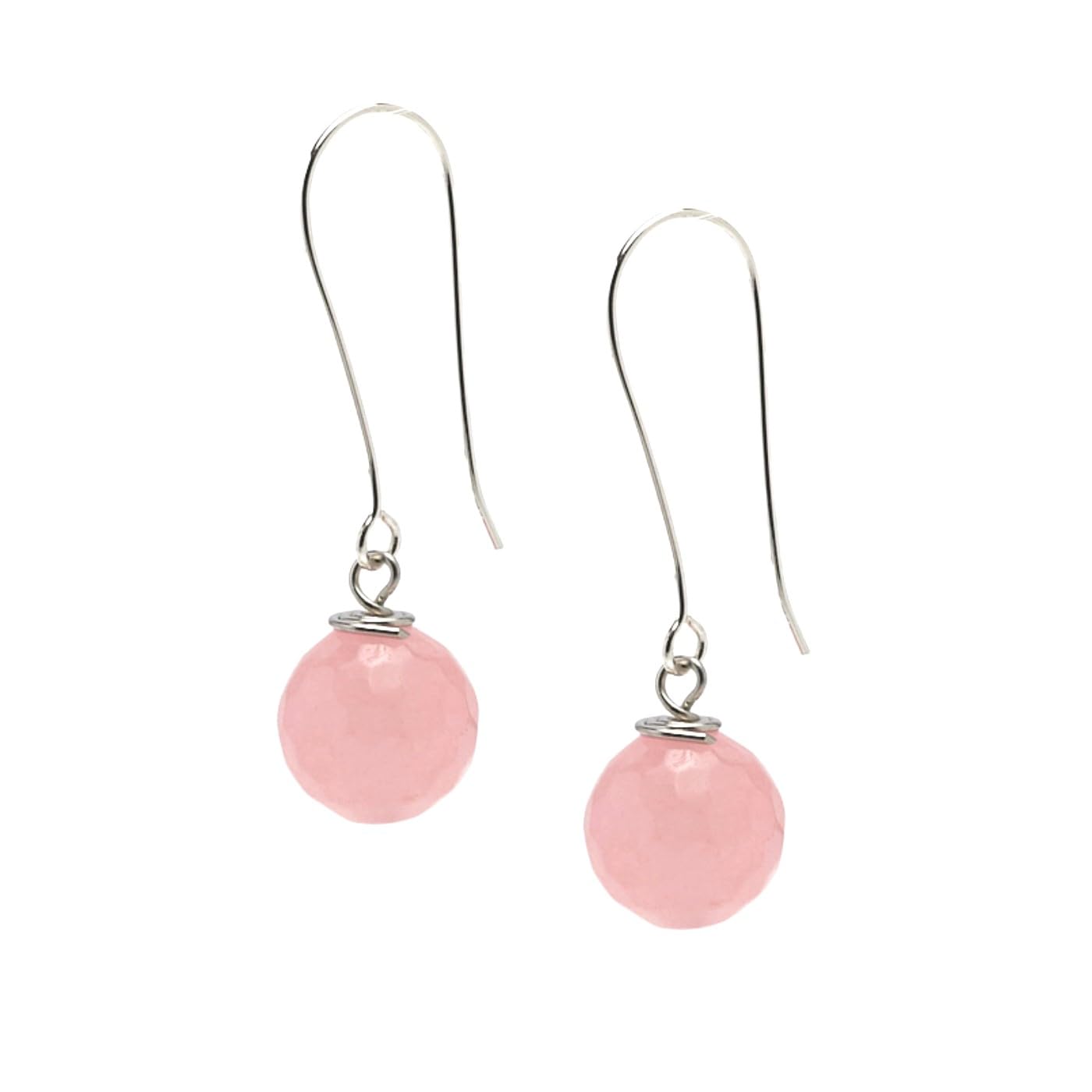 Faceted Rose Quartz Long Dangle Drop Earrings 12mm Beads