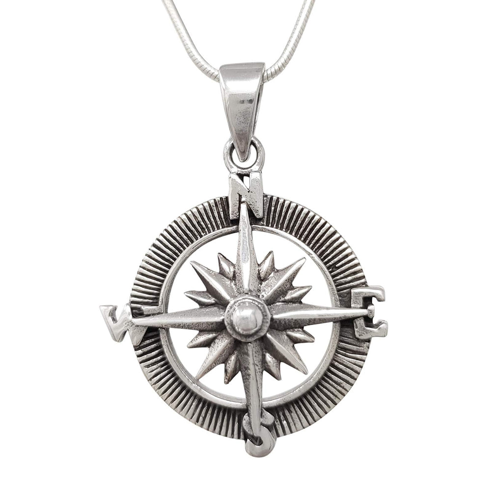 925 sterling silver compass pendant