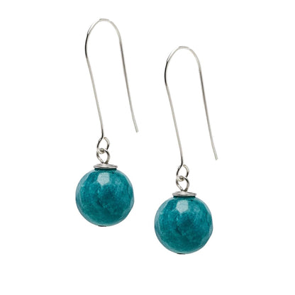 Teal Agate Long Dangle Drop Earrings 12mm Beads