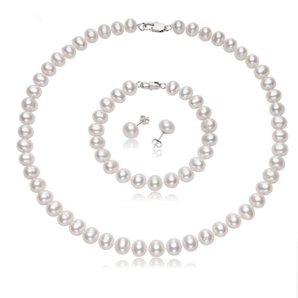 8-9mm White Pearl Necklace Bracelet and Earrings Set