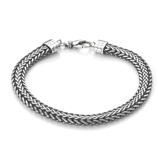 Men's Sterling Silver Chain Bracelet | Bali Style 925 Sterling Silver Bracelet, Made in Italy, Length: 21.5cm