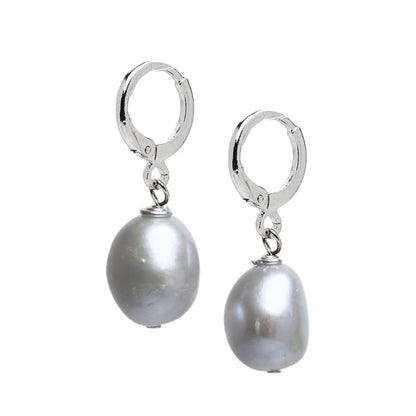 Gray Baroque Pearl Huggie Hoop Earrings