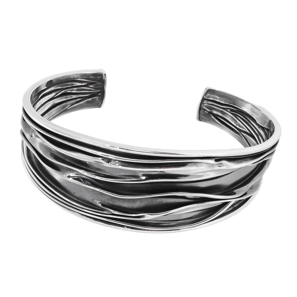 25mm Tapered Crushed Design 925 Sterling Silver Bangle