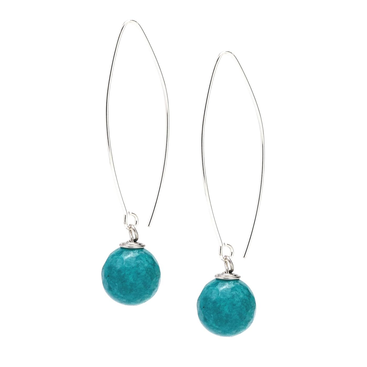 Teal Agate 12mm Long Dangle Drop Earrings