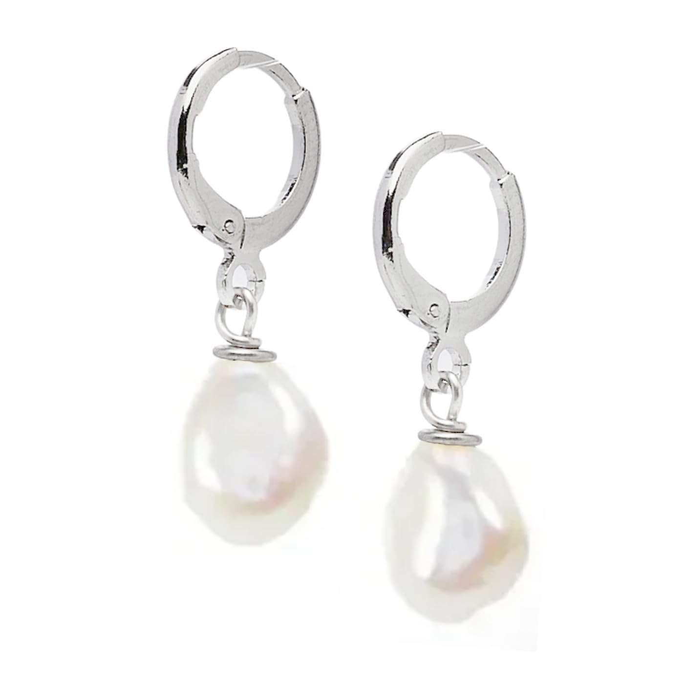 White Baroque Pearl Huggie Hoop Earrings