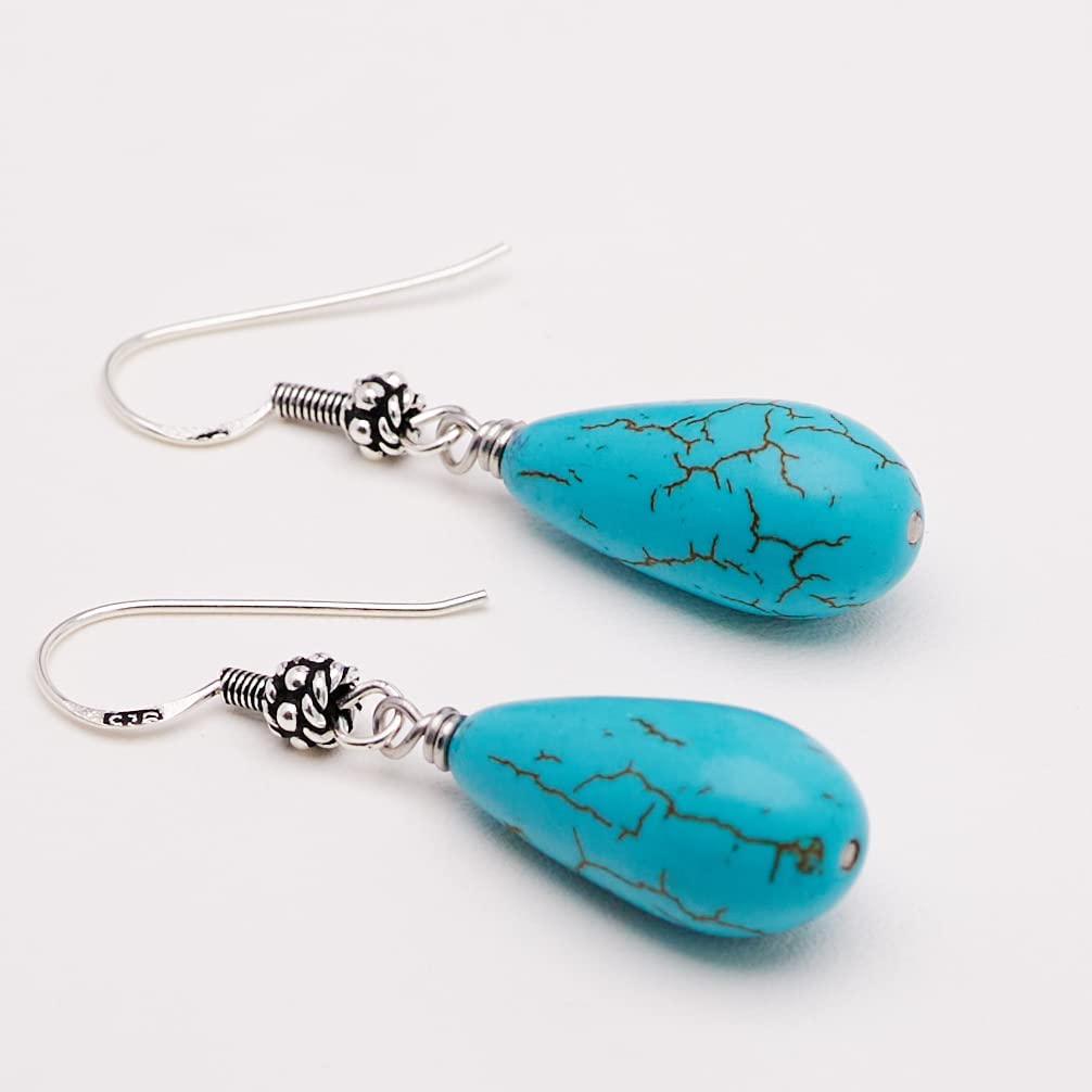  Women's Blue Turquoise Gemstone Teardrop Earrings