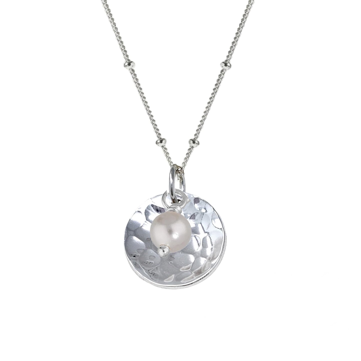 Hammered Round Disc with Pearl Pendant