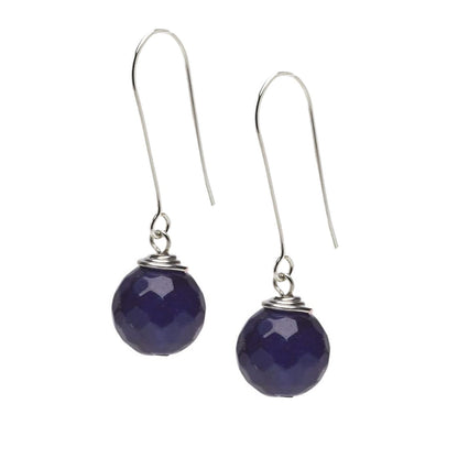 Faceted Deep Blue Long Dangle Drop Earrings 12mm Beads