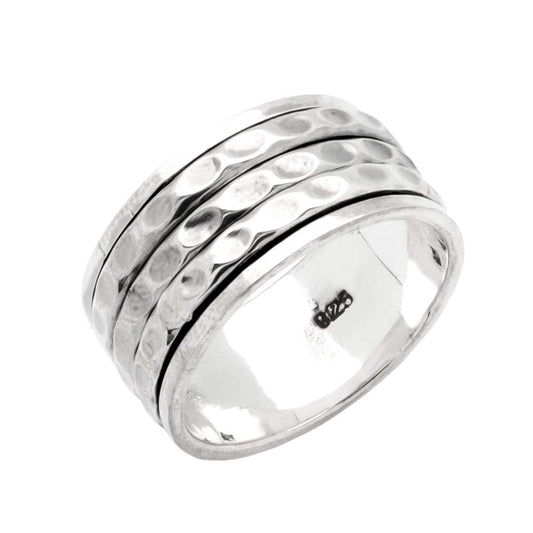 Women's Hammered Effect Spinner Ring | 11mm 925 Sterling Silver Spinning Ring for Women