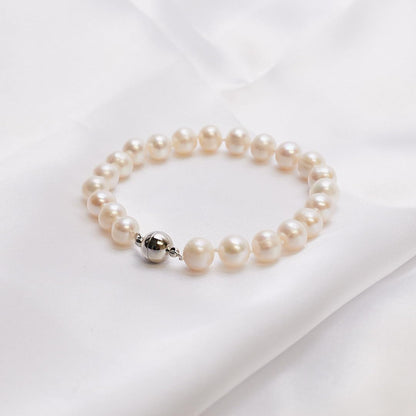 White Freshwater Pearl Bracelet with Magnetic Ball Clasp for Her