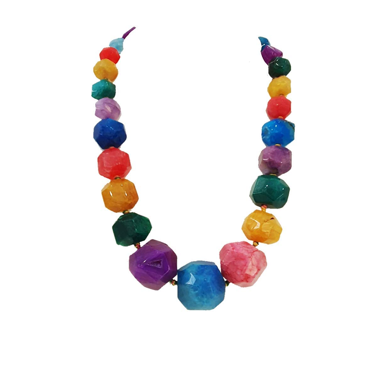 Multicolor Faceted Chunky Gemstone Necklace Statement Jewelry 