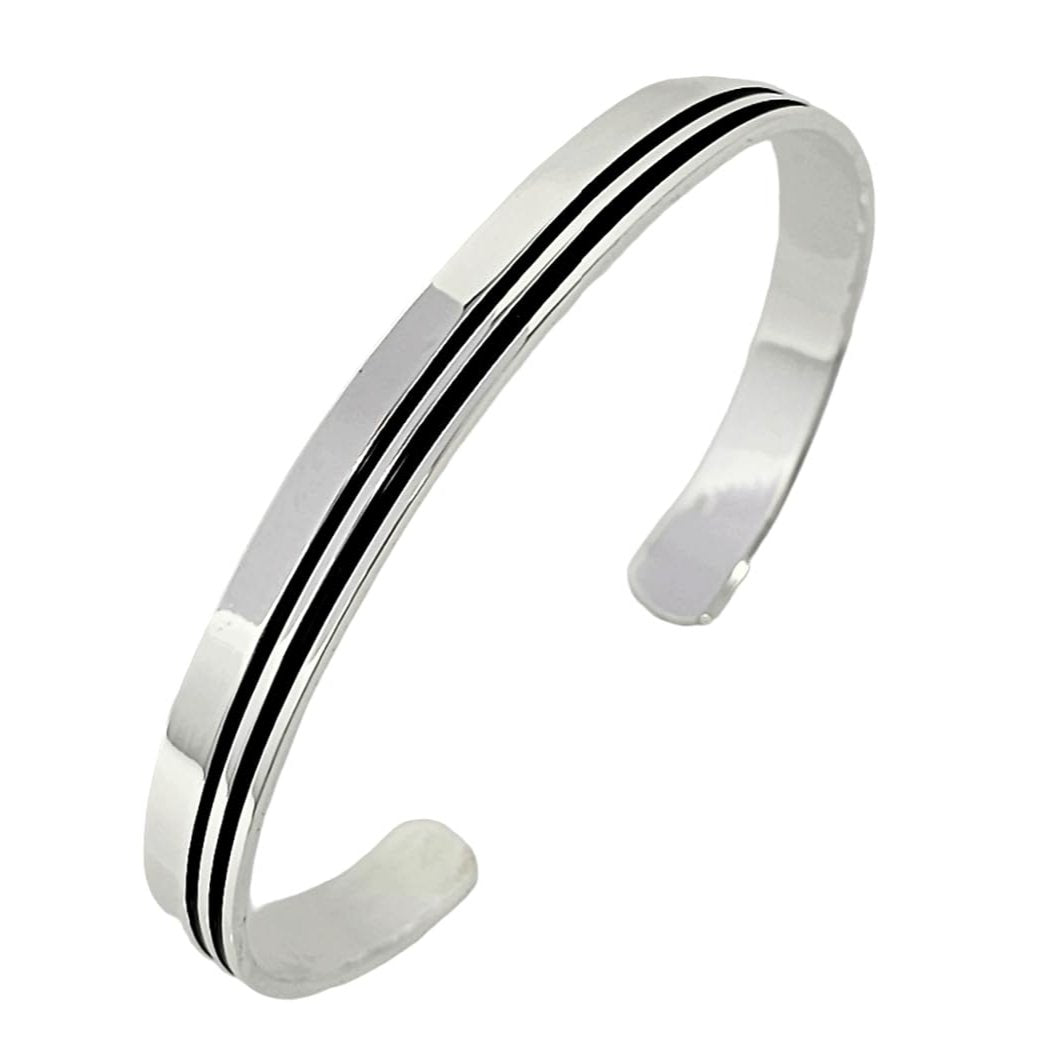 Double Line Design Sterling Silver Bangle Bracelet