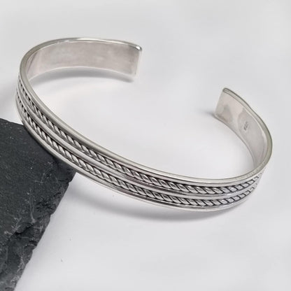 Men's 9mm Braided Bangle | 925 Sterling Silver Cuff Bracelet for Men