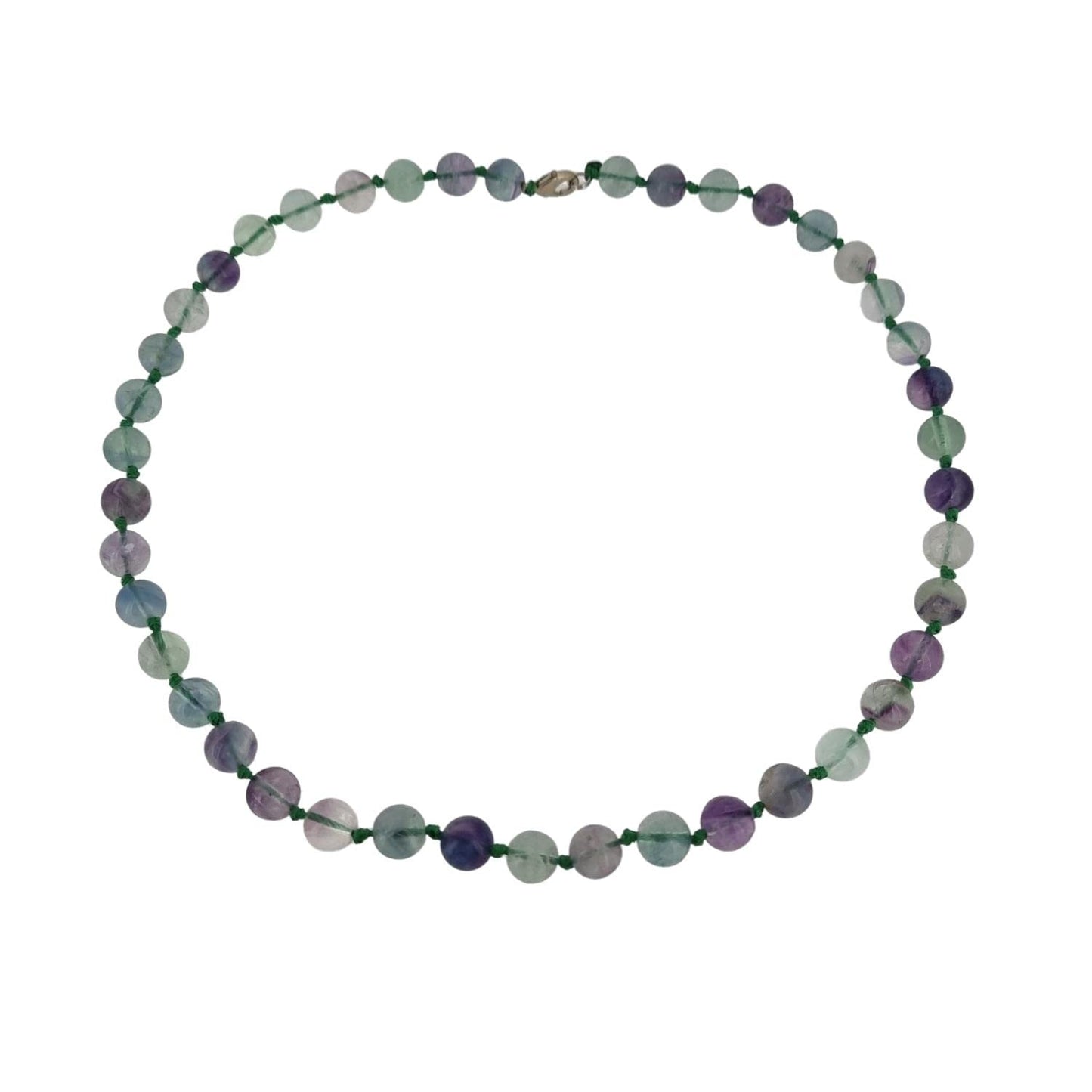 Fluorite 8mm Round Beaded Gemstone Necklace 