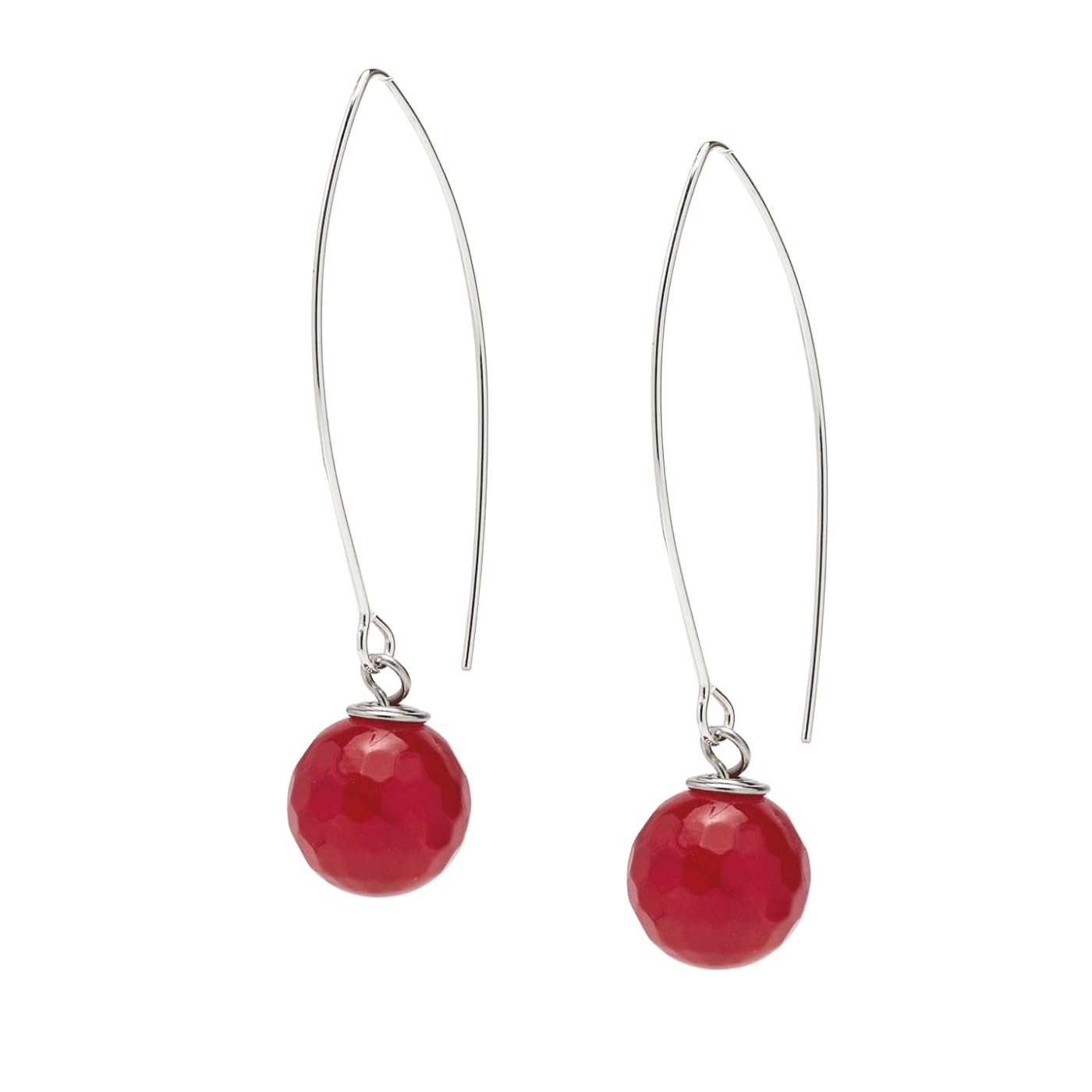 Faceted Red Agate 12mm Long Dangle Drop Earrings