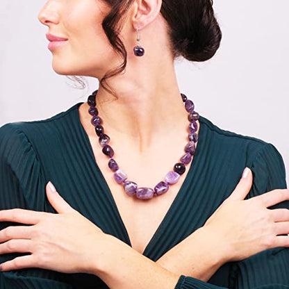 Purple Amethyst Chunky Gemstone Necklace Statement Jewelry on Female Model