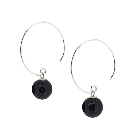 Black Agate 10mm Gemstone Hoop Earrings