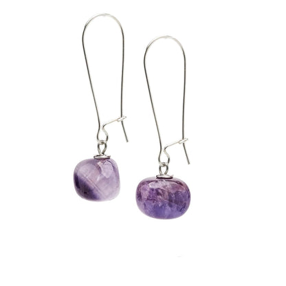 Unique Amethyst 12mm Gemstone Bead Drop Earrings