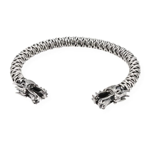 Men's Dragon Bangle Bracelet | Heavy 925 Sterling Silver Adjustable Cuff Bangle for Men