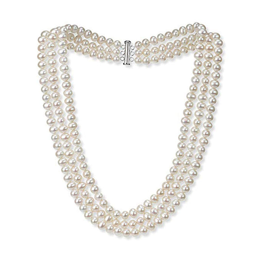 three-row white pearl necklace